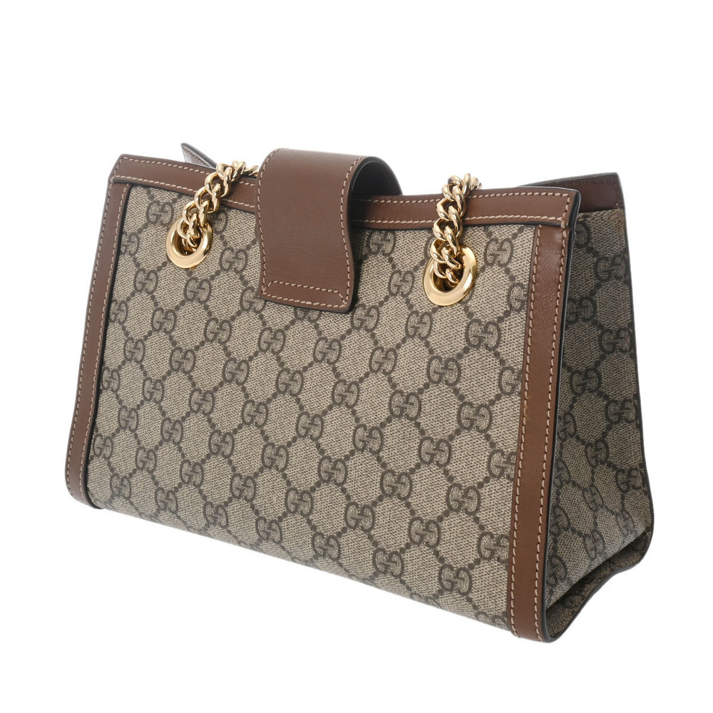 Gucci Brown Chain Bag Padlock Shoulder Calfskin GG Beige